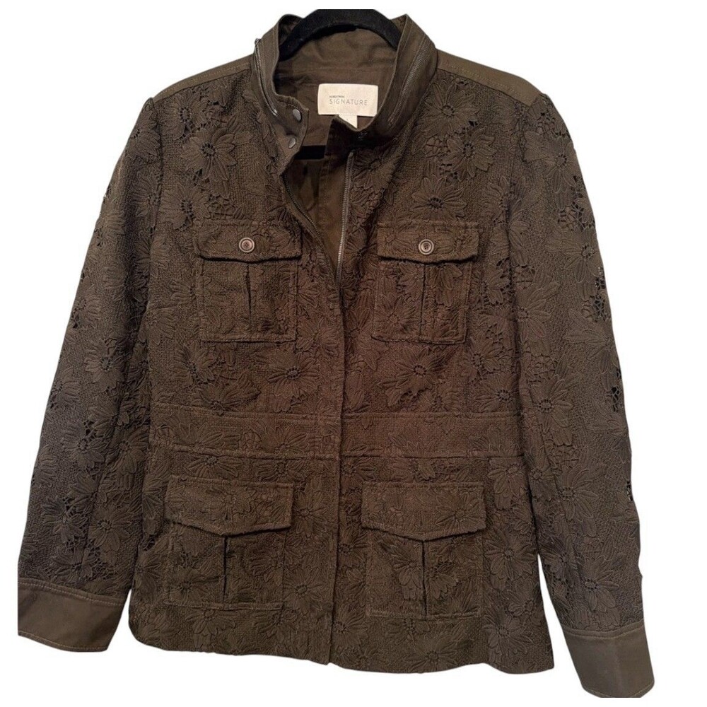 Nordstrom Signature Cotton Lace Utility Jacket L Brown